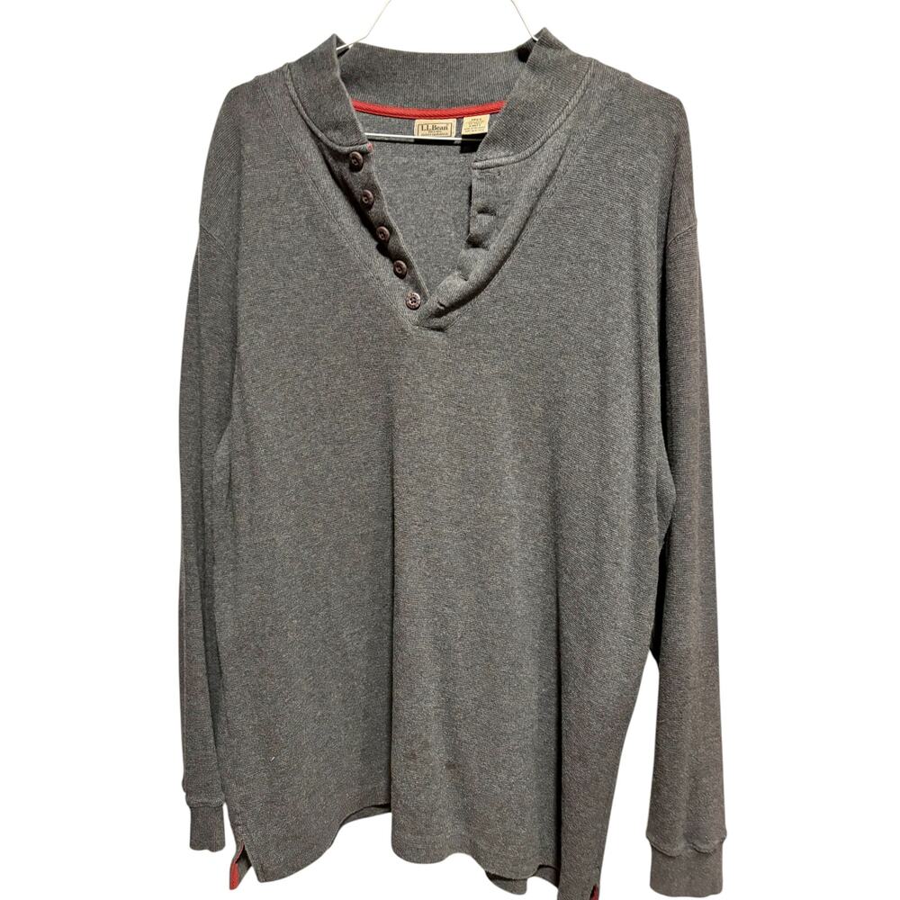 L L Bean Mens Gray Waffle Signature Henley Shirt XLT
